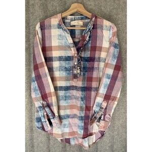 Anthropologie Isabella Sinclair Women's Size S Top Shirt Blouse Plaid Pink